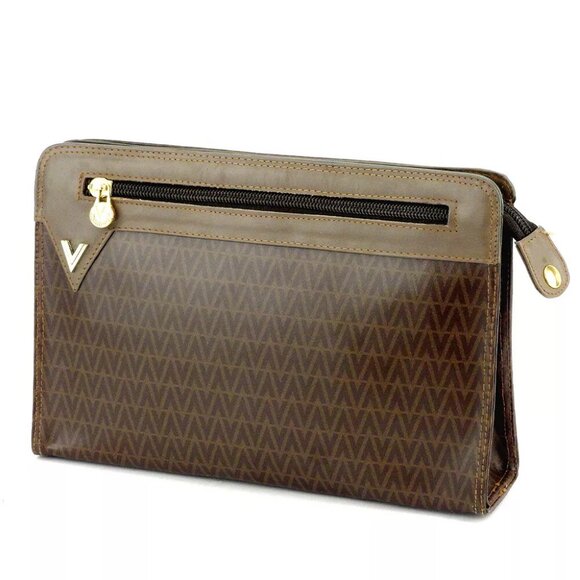 MARIO VALENTINO clutch bag V mark beige PVC ?~ leather Authentic